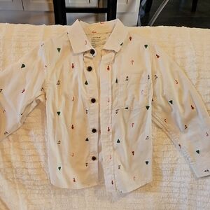 Cat & Jack Cream Holiday Print Button-Down Shirt